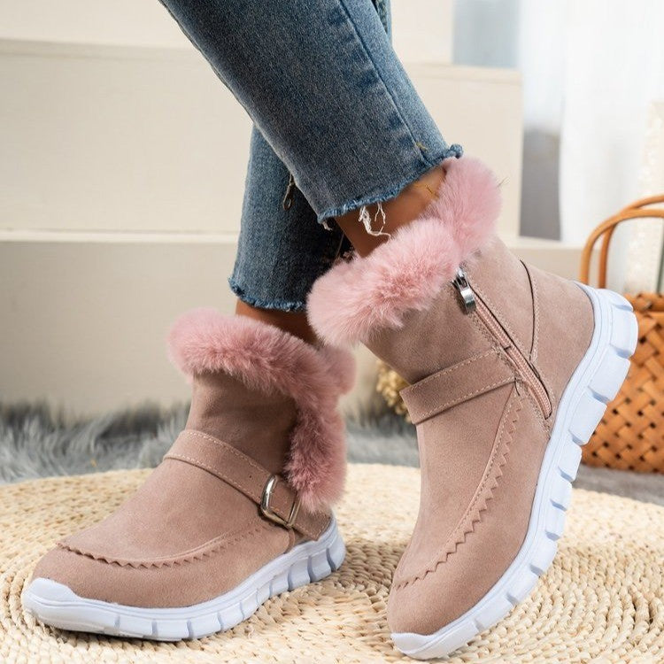 Faux Fur Cuff Buckle Snow Boots