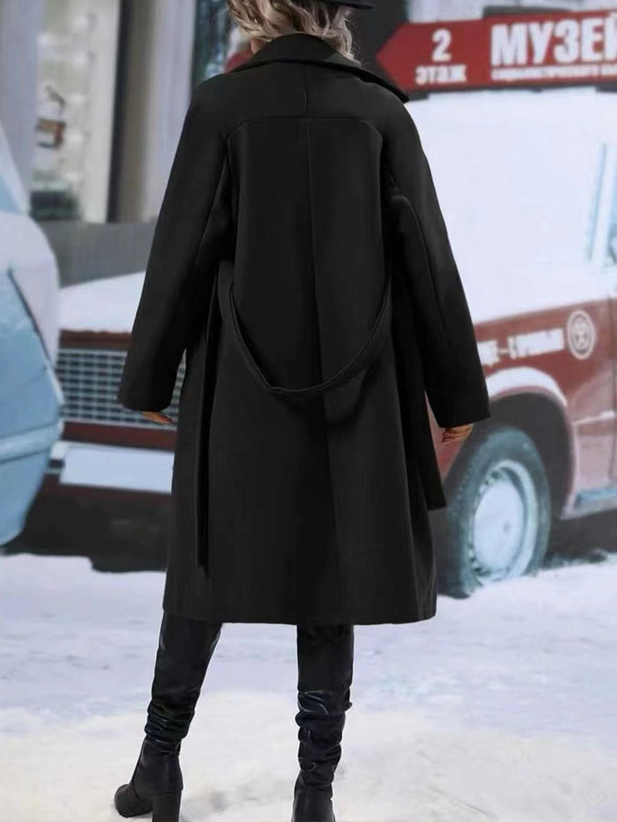 Belted Double-Breasted Wool-Look Long Coat