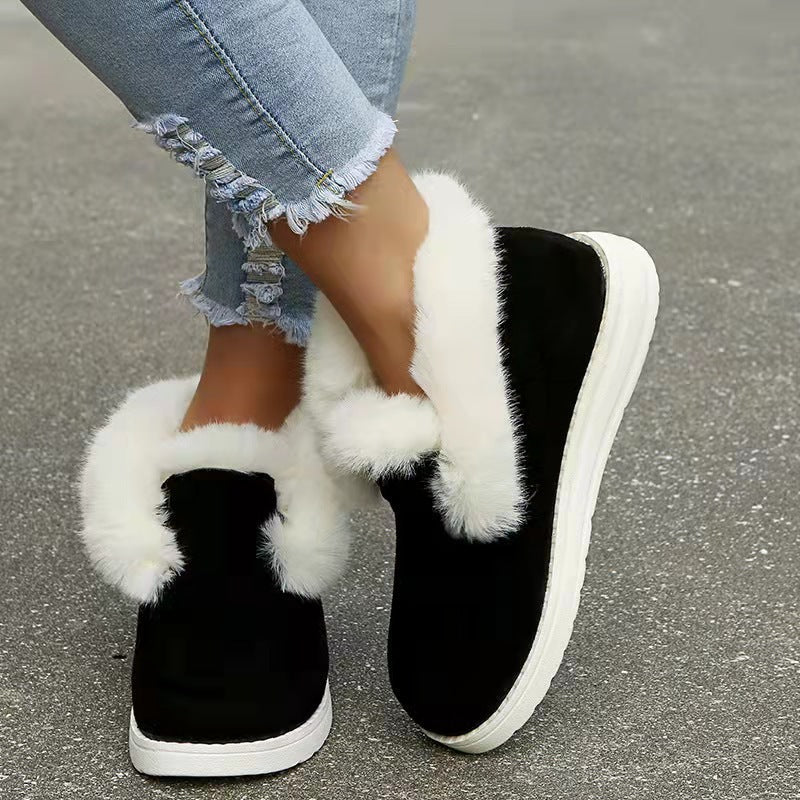 Plush Fold-Over Cuff Slip-On Ankle Boots