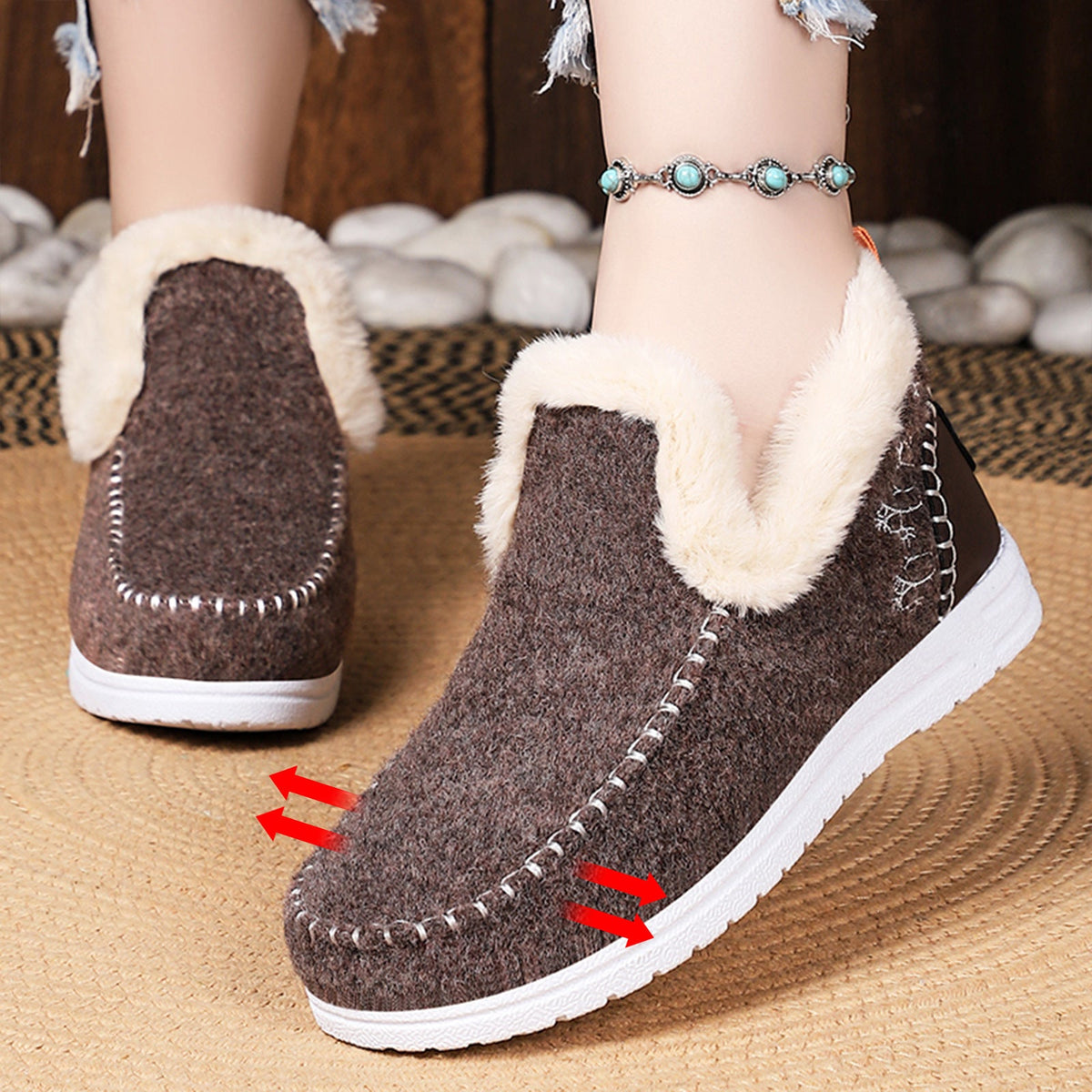 Fleece-Lined Slip-On Moc Ankle Boots