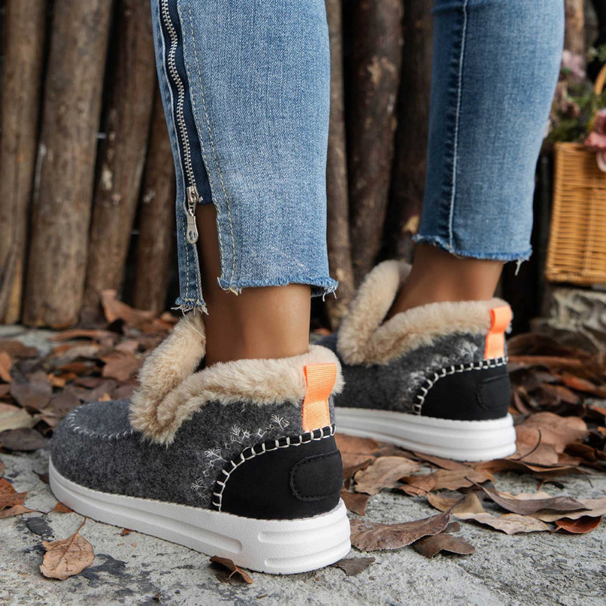 Fleece-Lined Slip-On Moc Ankle Boots
