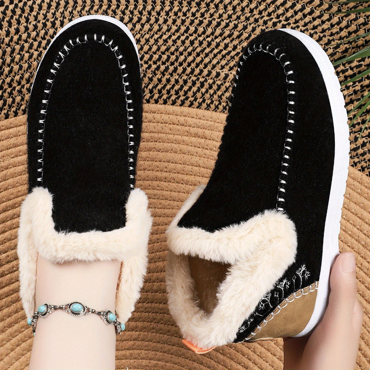 Fleece-Lined Slip-On Moc Ankle Boots