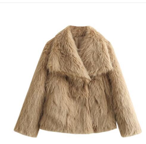 Shaggy Faux Fur Wide-Lapel Cropped Coat