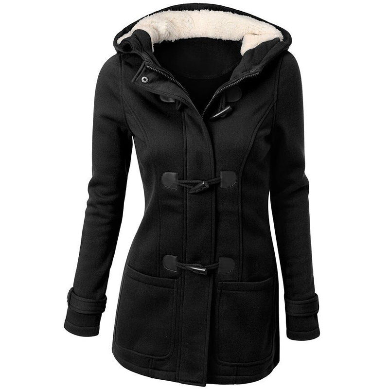 Hooded Toggle Duffle Coat with Plush-Lined Hood