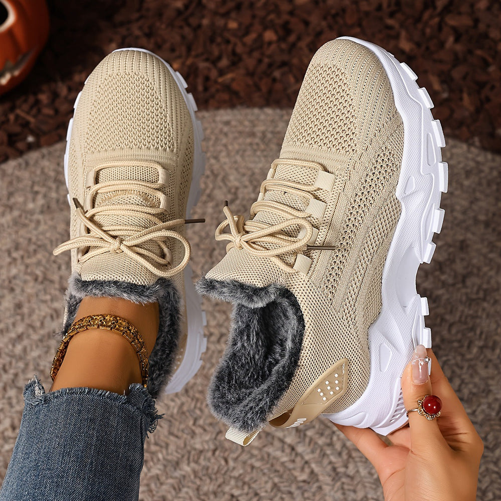 Plush-Lined Knit Sneaker Snow Boots