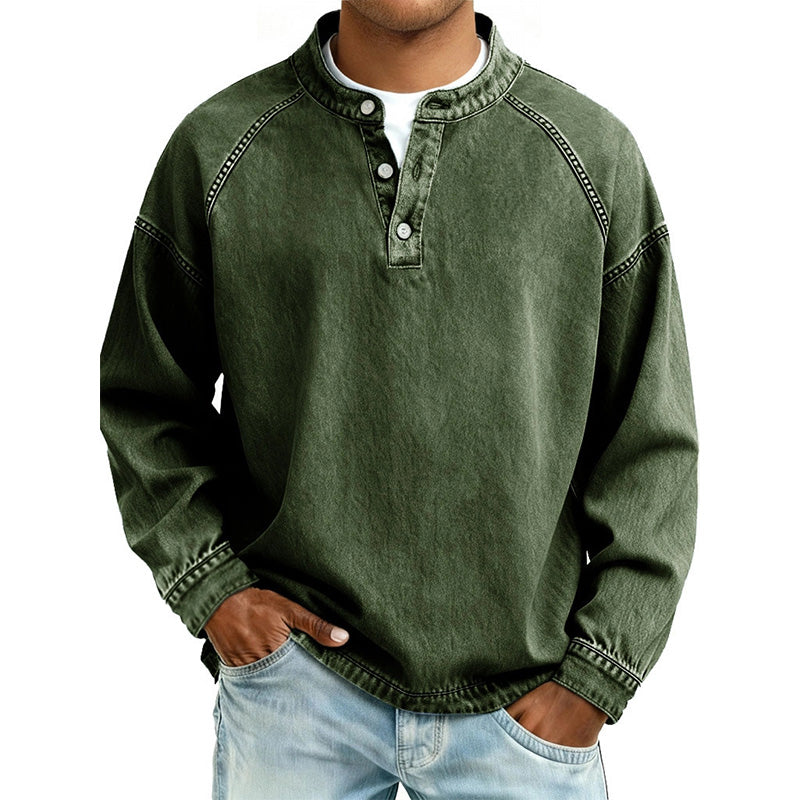 Men's Washed Denim-Look Raglan Henley