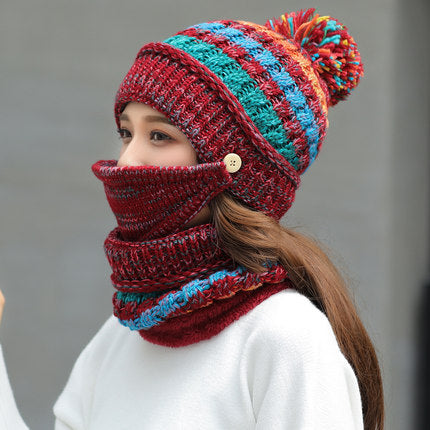 Pom-Pom Knit Beanie, Neck Warmer & Face Cover Set