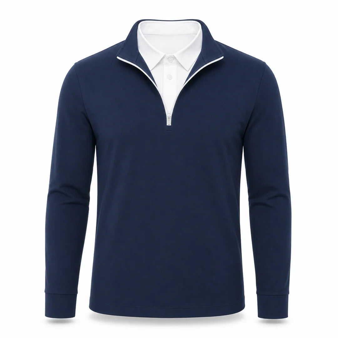 Men's Layered-Look Collar Quarter-Zip Pullover