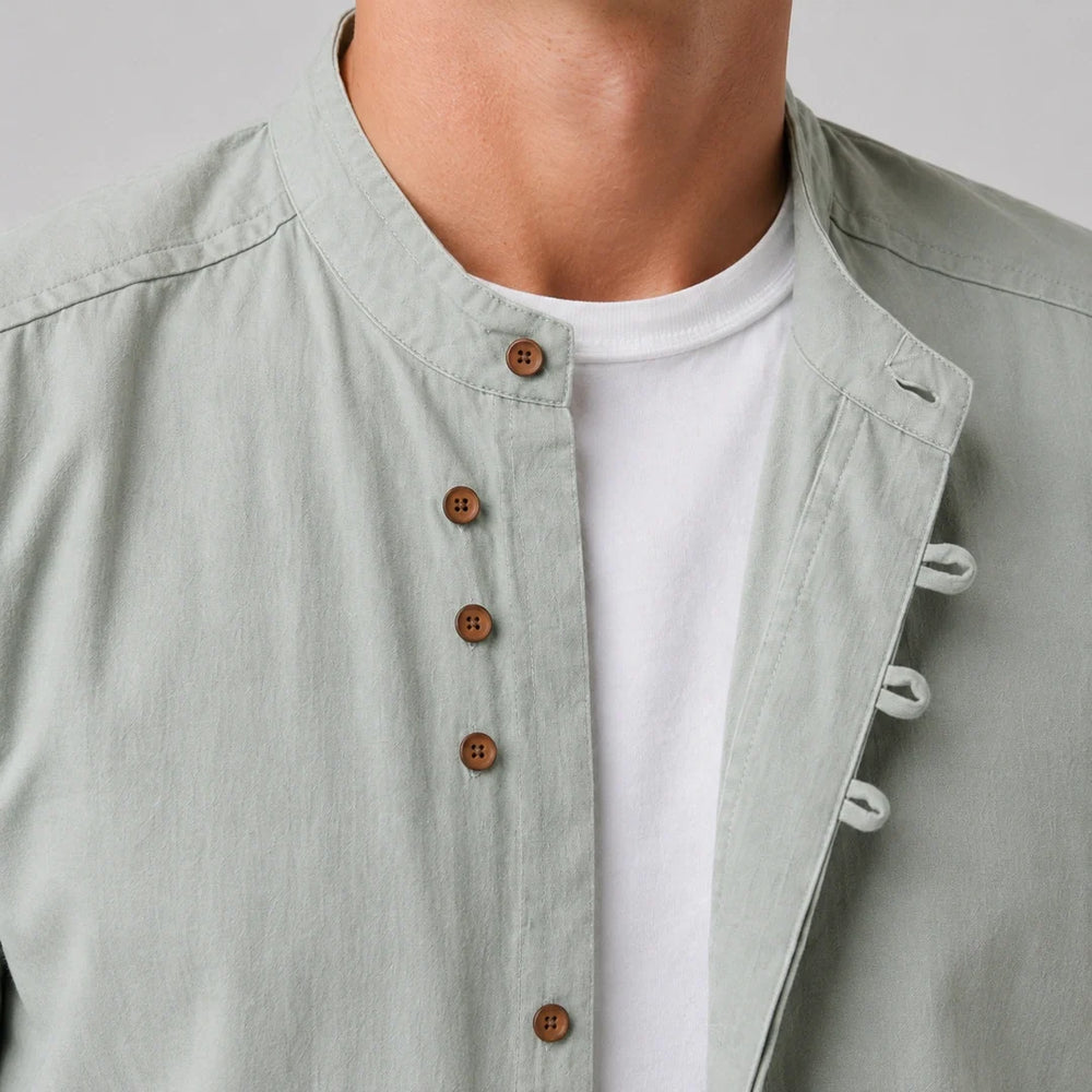 Men's Band Collar Long Sleeve Shirt