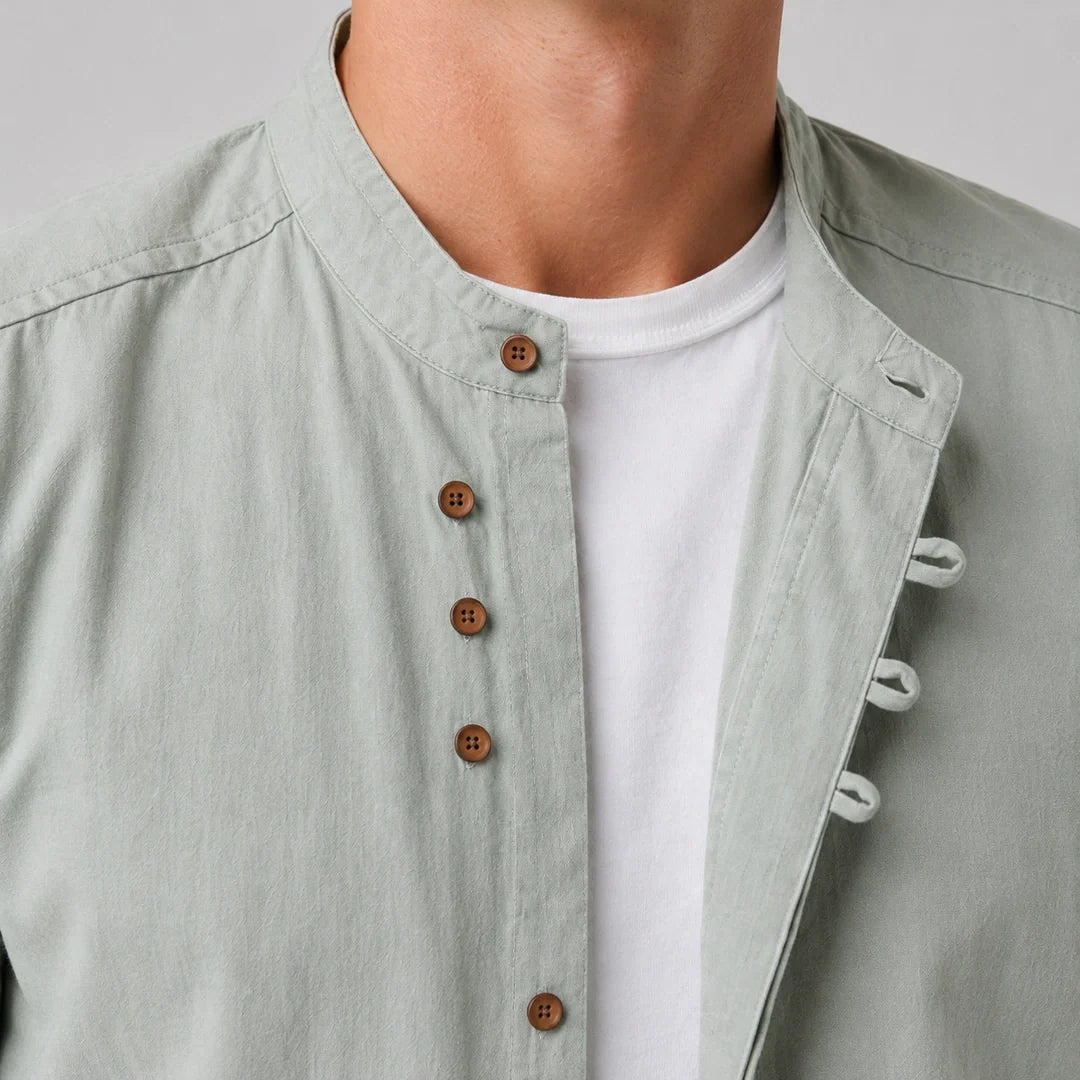 Men's Band Collar Long Sleeve Shirt