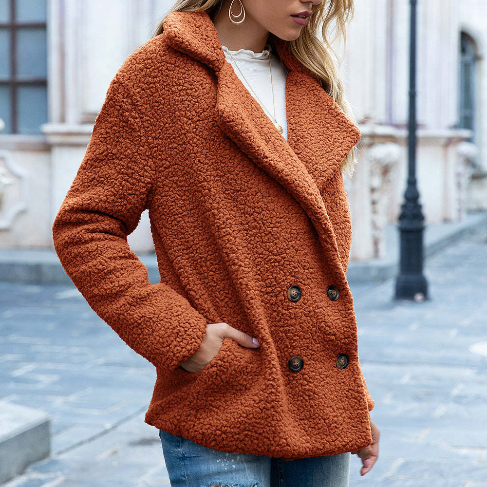 Teddy Fleece Double-Breasted Lapel Coat