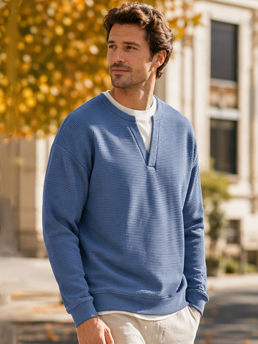 Men's Layered-Look Waffle Knit Long Sleeve