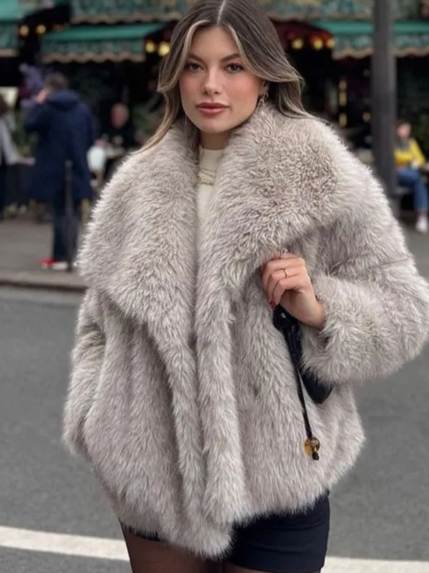 Shaggy Faux Fur Wide-Lapel Cropped Coat