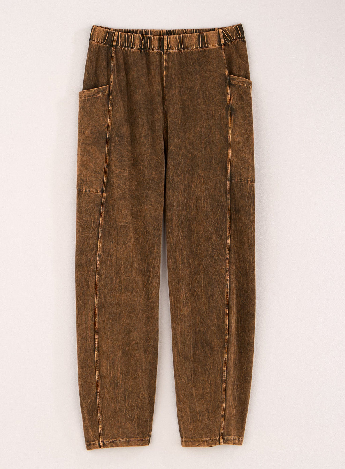 Mineral-Wash Pull-On Barrel Pants with Side Pockets