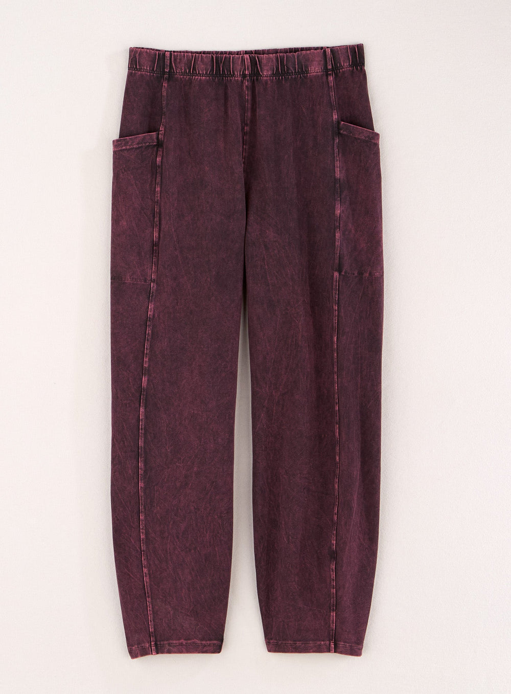 Mineral-Wash Pull-On Barrel Pants with Side Pockets