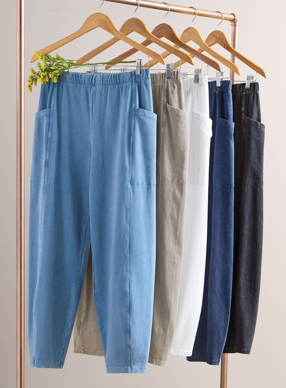 Mineral-Wash Pull-On Barrel Pants with Side Pockets