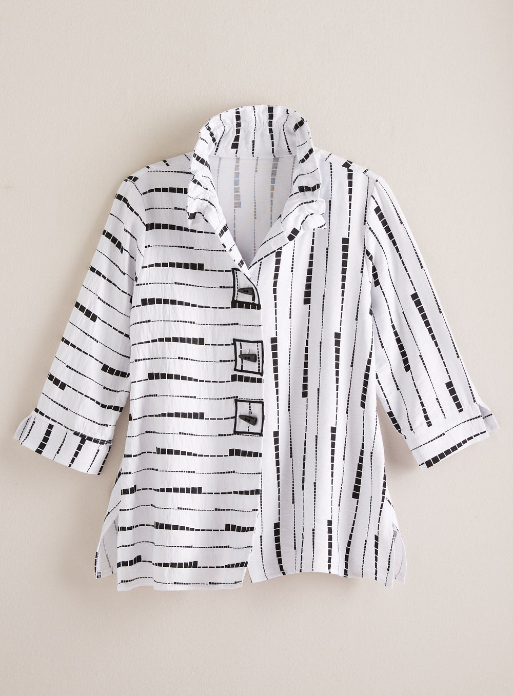 Brushstroke Stripe Wire-Collar Shirt Jacket