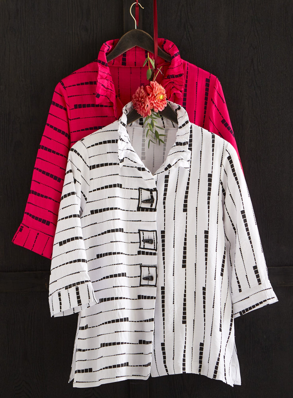 Brushstroke Stripe Wire-Collar Shirt Jacket