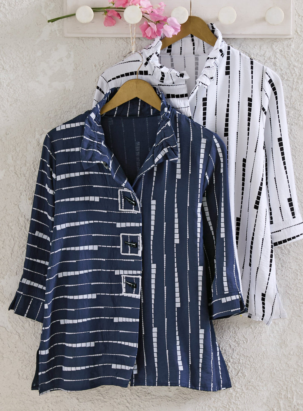 Brushstroke Stripe Wire-Collar Shirt Jacket