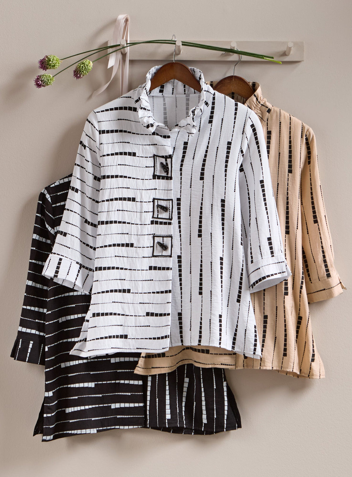 Brushstroke Stripe Wire-Collar Shirt Jacket