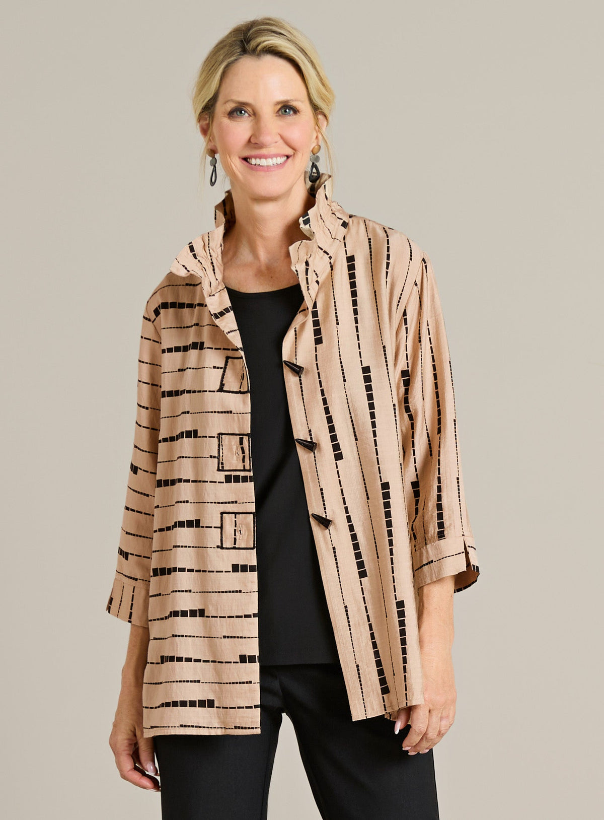 Brushstroke Stripe Wire-Collar Shirt Jacket