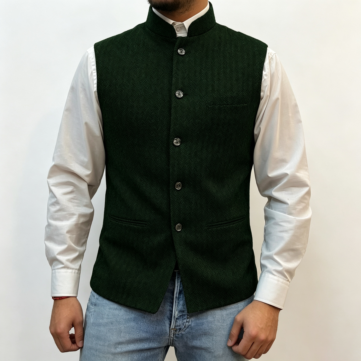 Men's Mandarin Collar Tweed-Style Vest