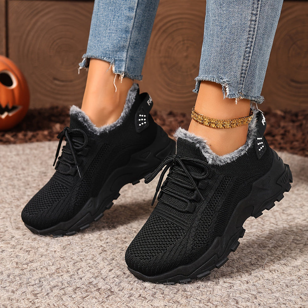 Plush-Lined Knit Sneaker Snow Boots