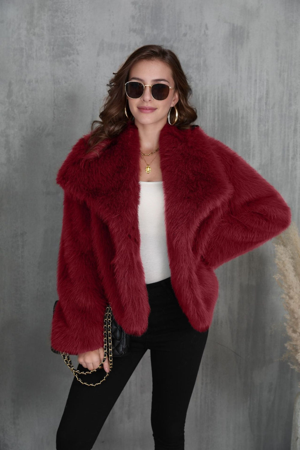 Shaggy Faux Fur Wide-Lapel Cropped Coat
