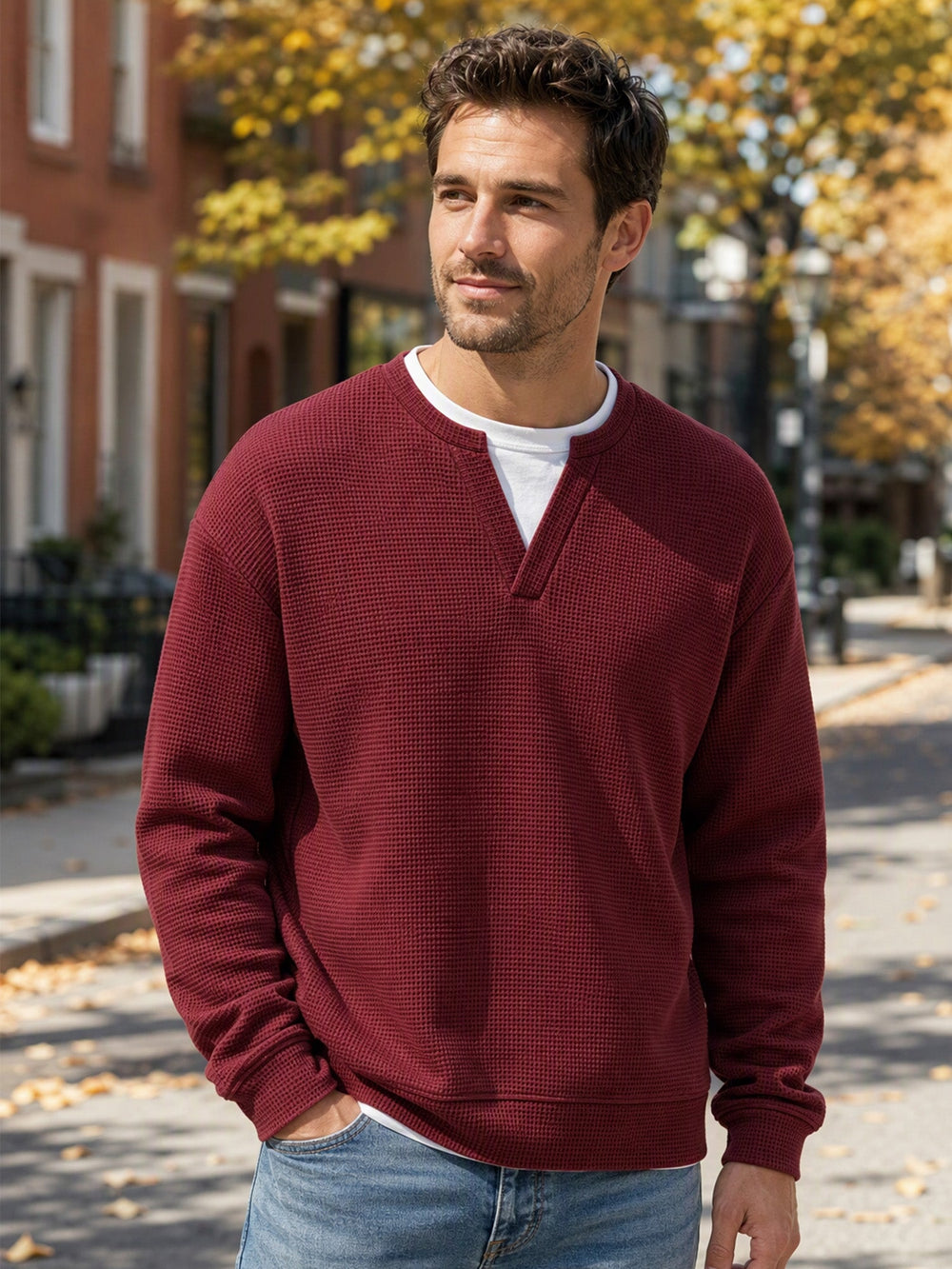 Men's Layered-Look Waffle Knit Long Sleeve