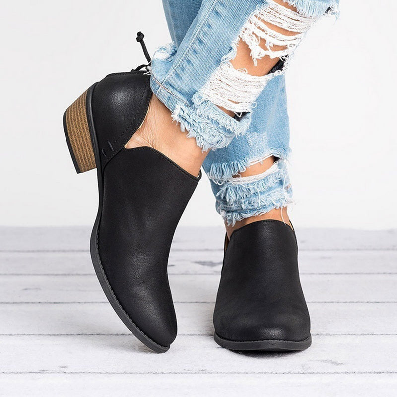 Retro Faux Suede Block-Heel Ankle Booties