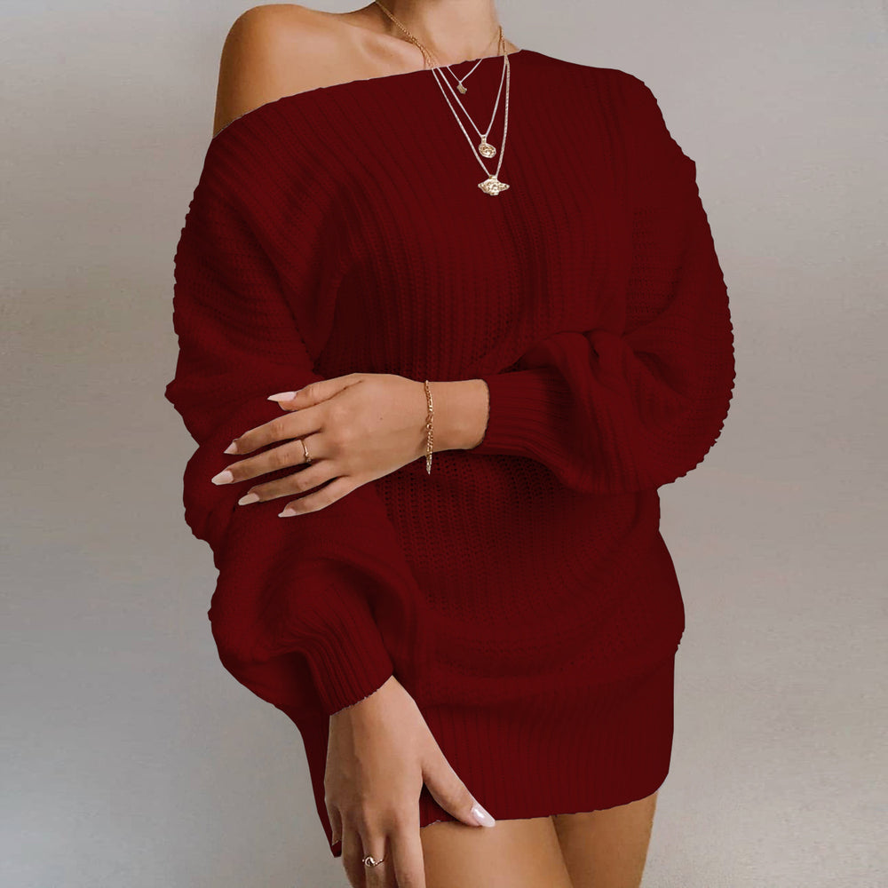 Off-Shoulder Ribbed Knit Sweater Dress