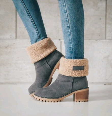 Fold-Over Sherpa Cuff Block Heel Ankle Boots