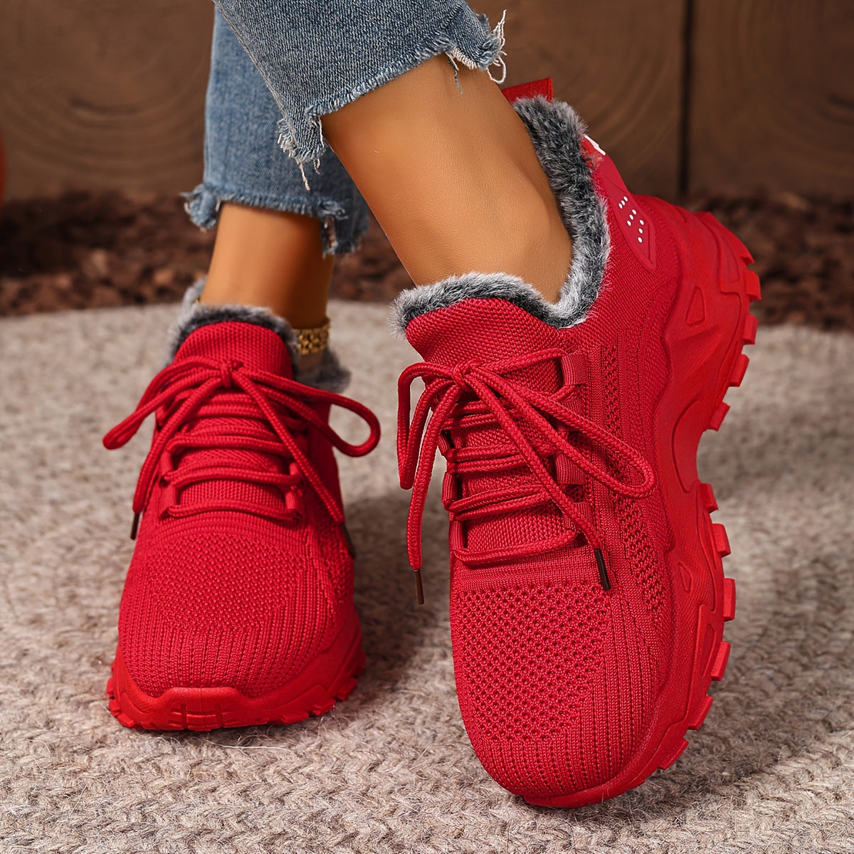 Plush-Lined Knit Sneaker Snow Boots