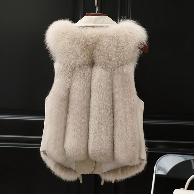 Plush Faux Fur Vest with Leather-Look Lapel