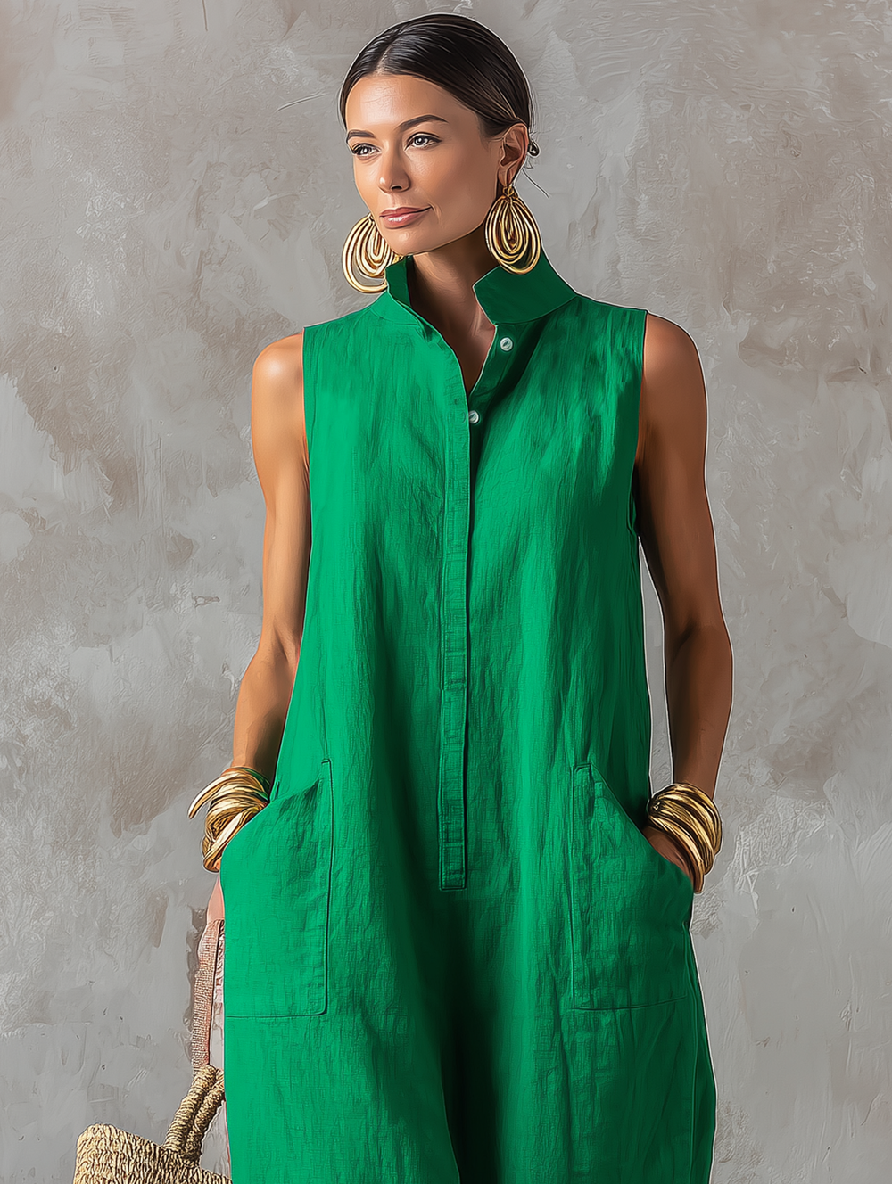 Stand-Collar Sleeveless Wide-Leg Jumpsuit