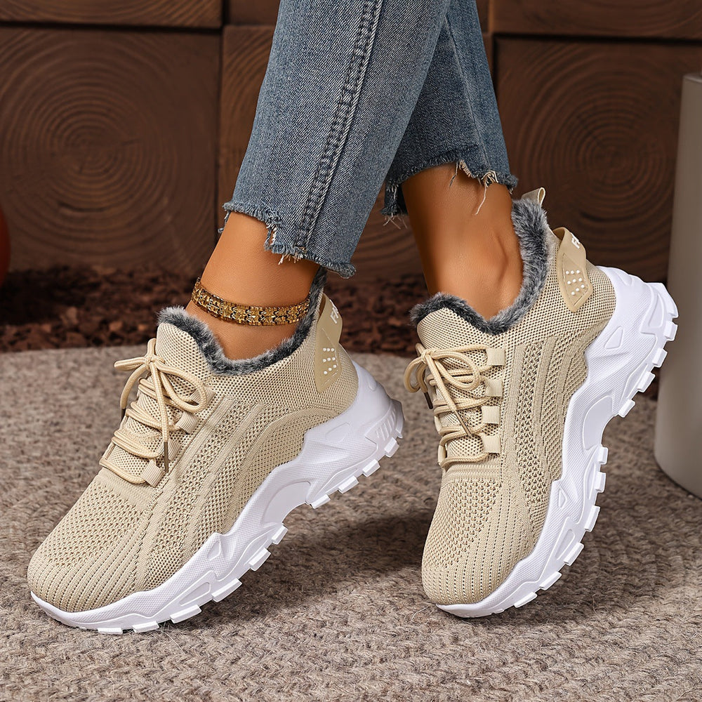 Plush-Lined Knit Sneaker Snow Boots