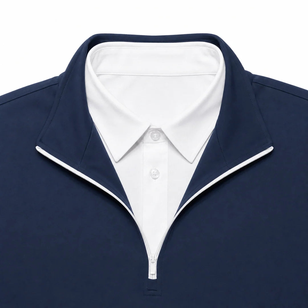 Men's Layered-Look Collar Quarter-Zip Pullover