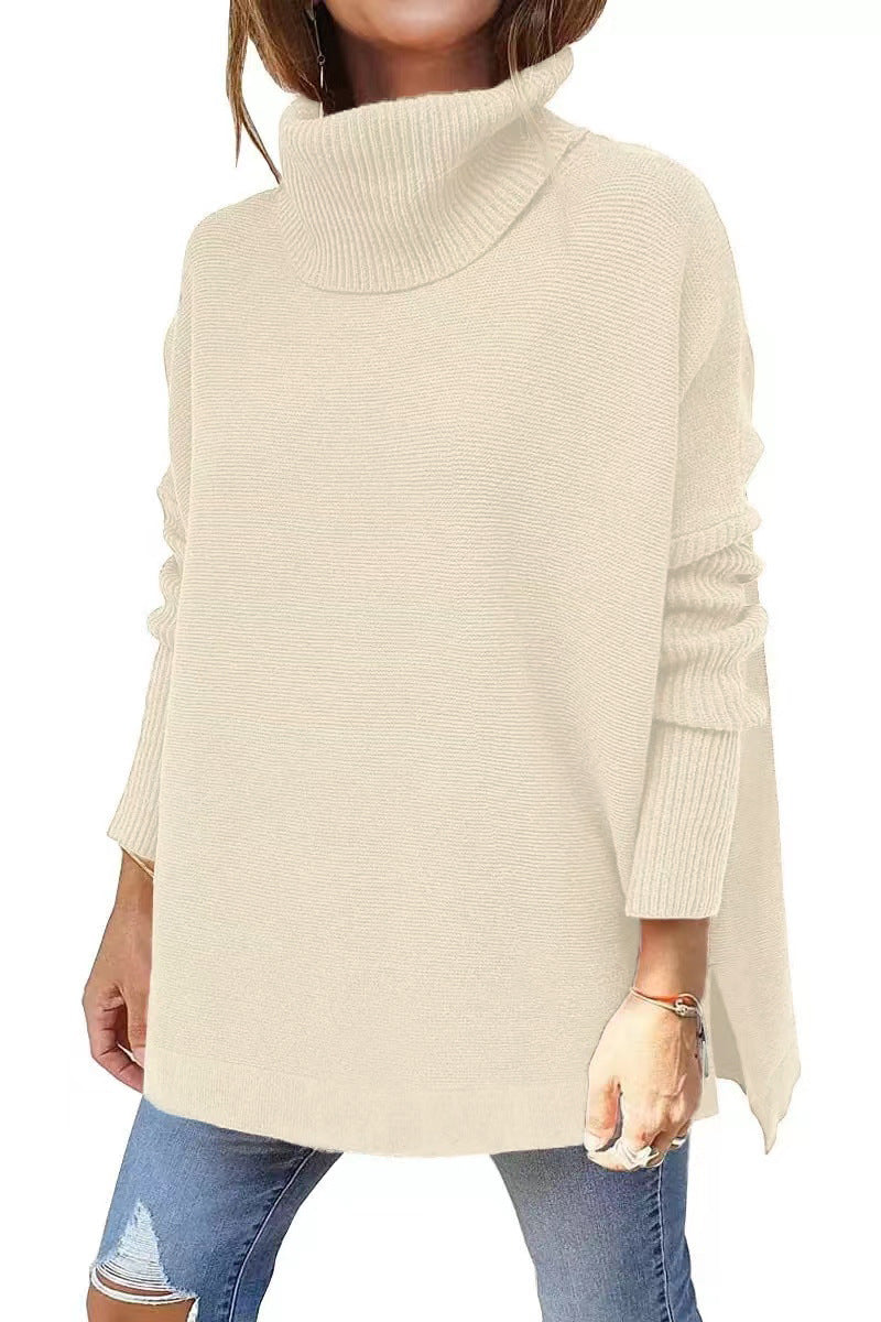 Oversized Turtleneck Split-Hem Tunic Sweater