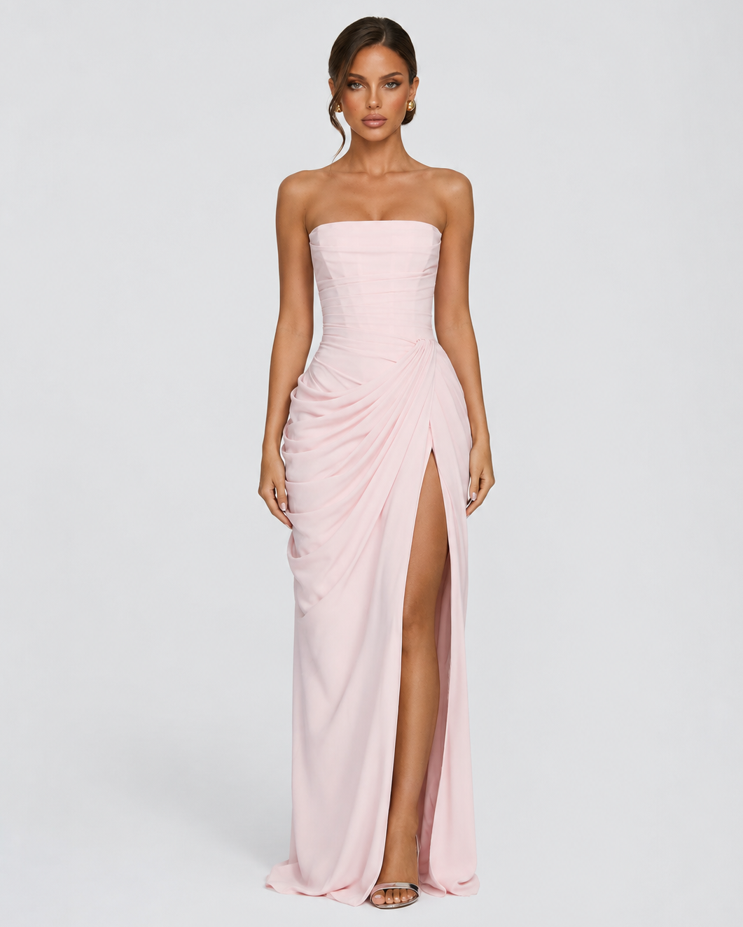 Strapless Draped Maxi Gown