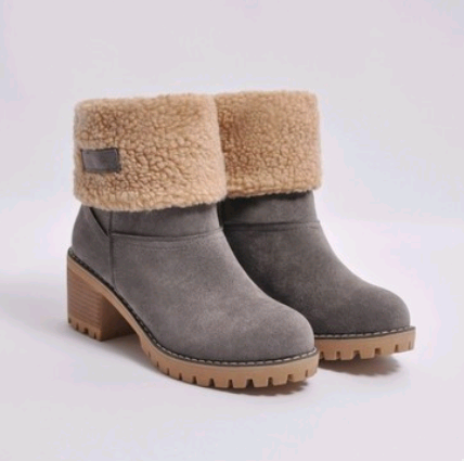 Fold-Over Sherpa Cuff Block Heel Ankle Boots