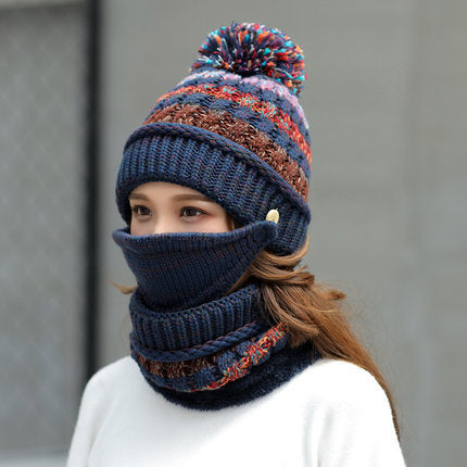 Pom-Pom Knit Beanie, Neck Warmer & Face Cover Set