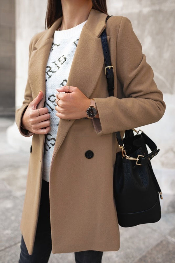 Double-Breasted Tailored Wool-Look Coat