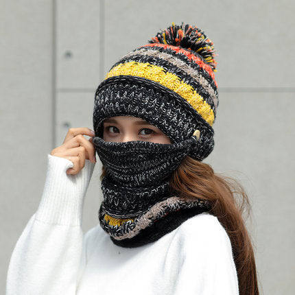 Pom-Pom Knit Beanie, Neck Warmer & Face Cover Set