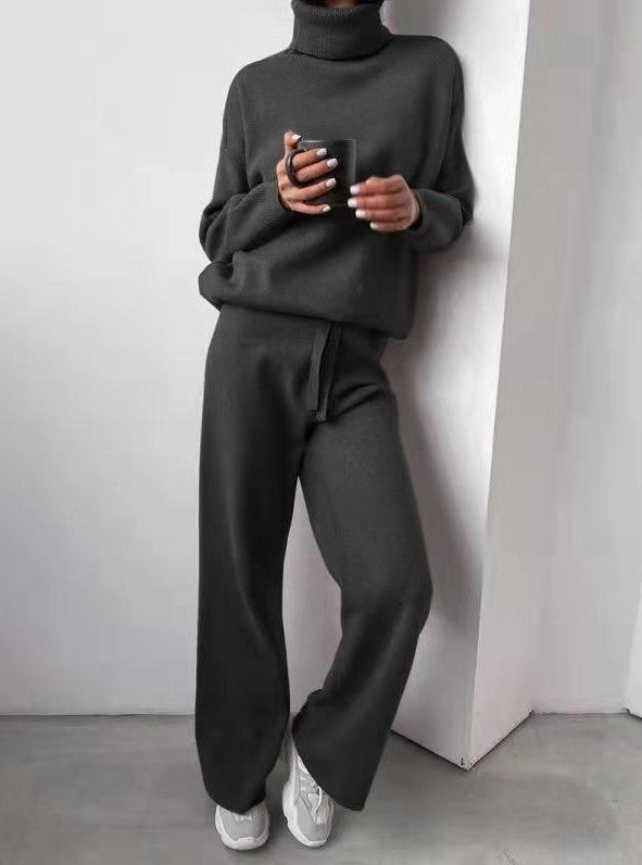 Turtleneck Sweater & Wide-Leg Knit Pants Set