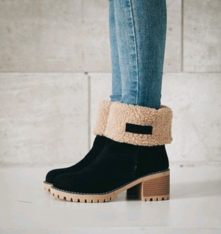 Fold-Over Sherpa Cuff Block Heel Ankle Boots