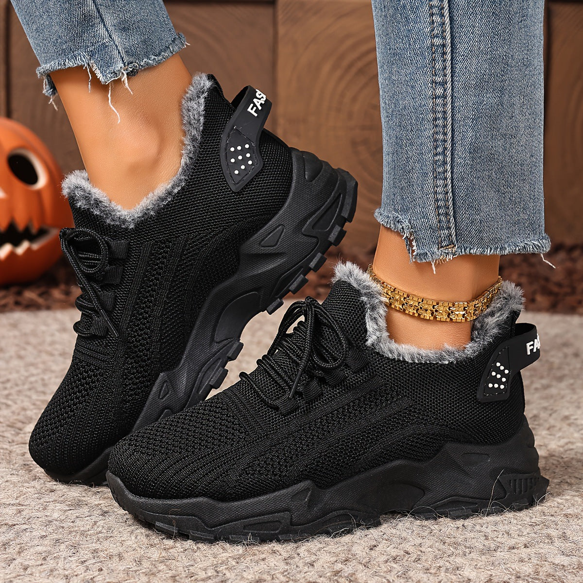 Plush-Lined Knit Sneaker Snow Boots