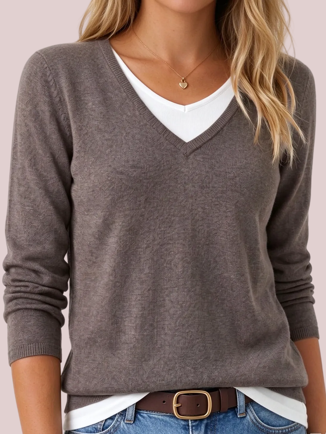V-Neck Layered-Look Knit Sweater