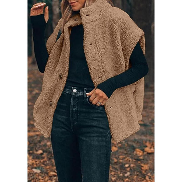 Oversized Button-Front Sherpa Vest