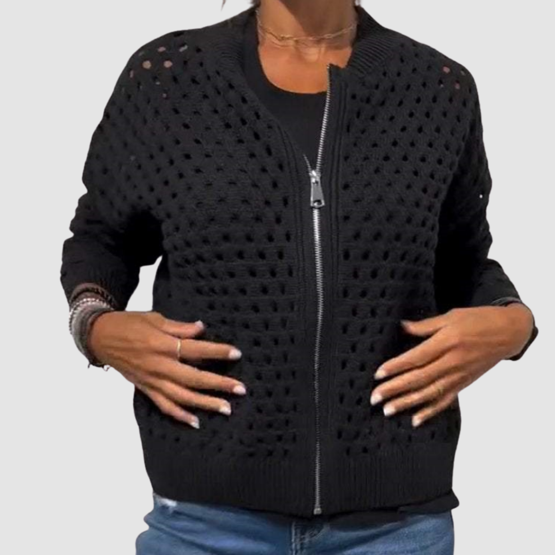 Open-Knit Zip-Up Cardigan Jacket