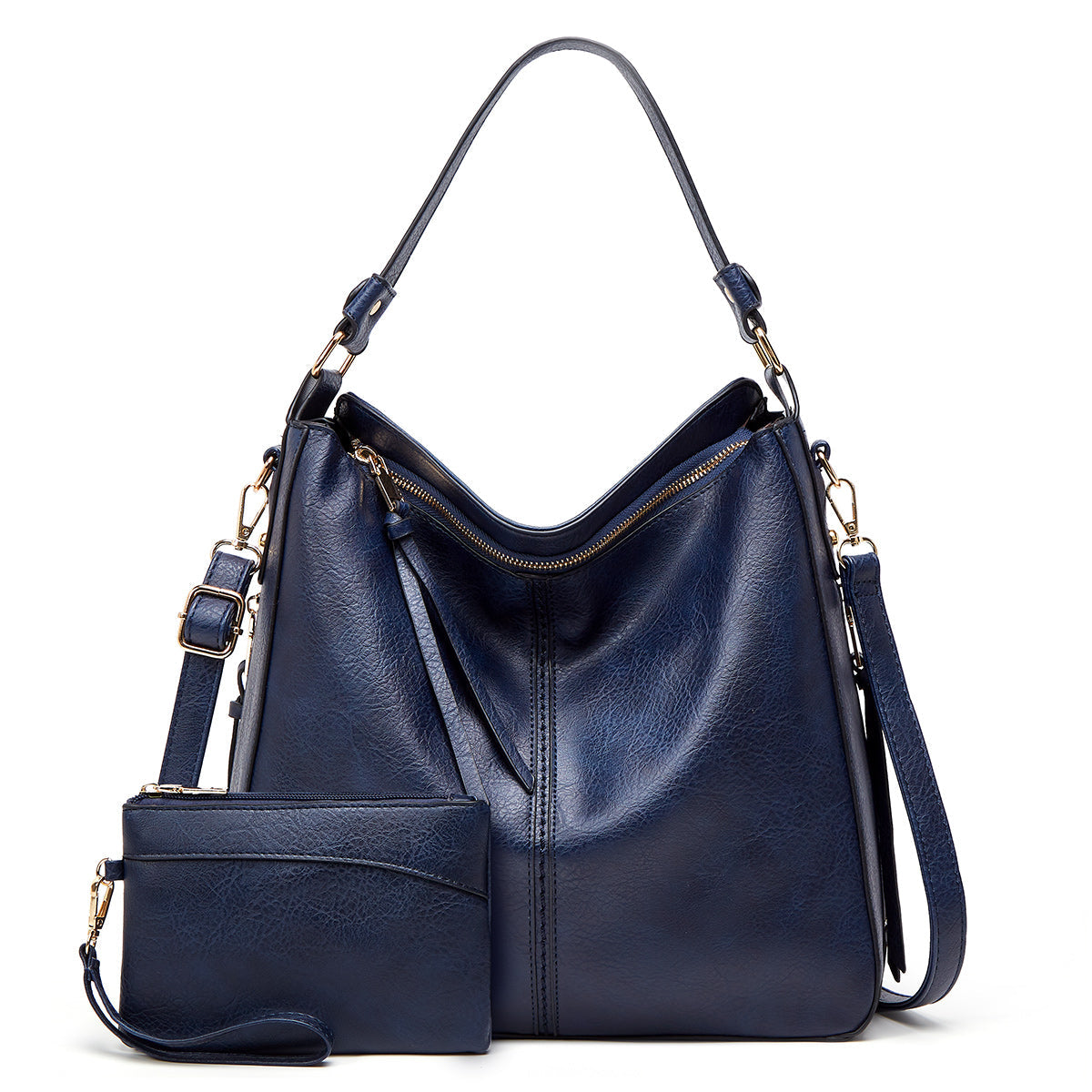Slouchy Vegan Leather Hobo Bag with Pouch